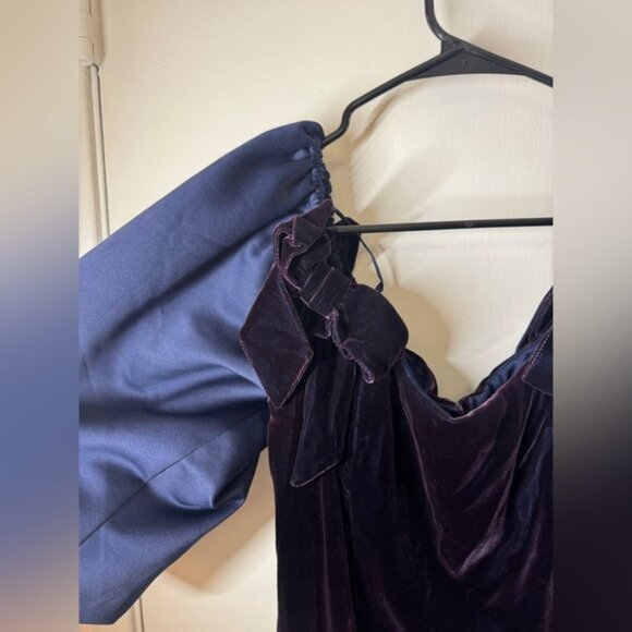 Vintage Victor Costa Saks Fifth Avenue Puff Sleeve Velvet Blue Formal Dress 10 - Picture 4 of 15